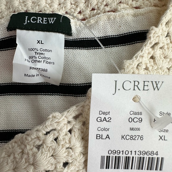 J. Crew NWT Cotton Blue Cream Striped Crocheted Sleeveless Top Blouse XL - Picture 7 of 16